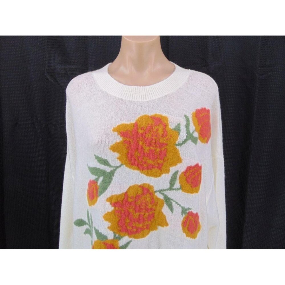 Mindy Maes Market Blakely Sweater XL Off White Intarsia Floral Grandmacore Boho - Picture 2 of 14